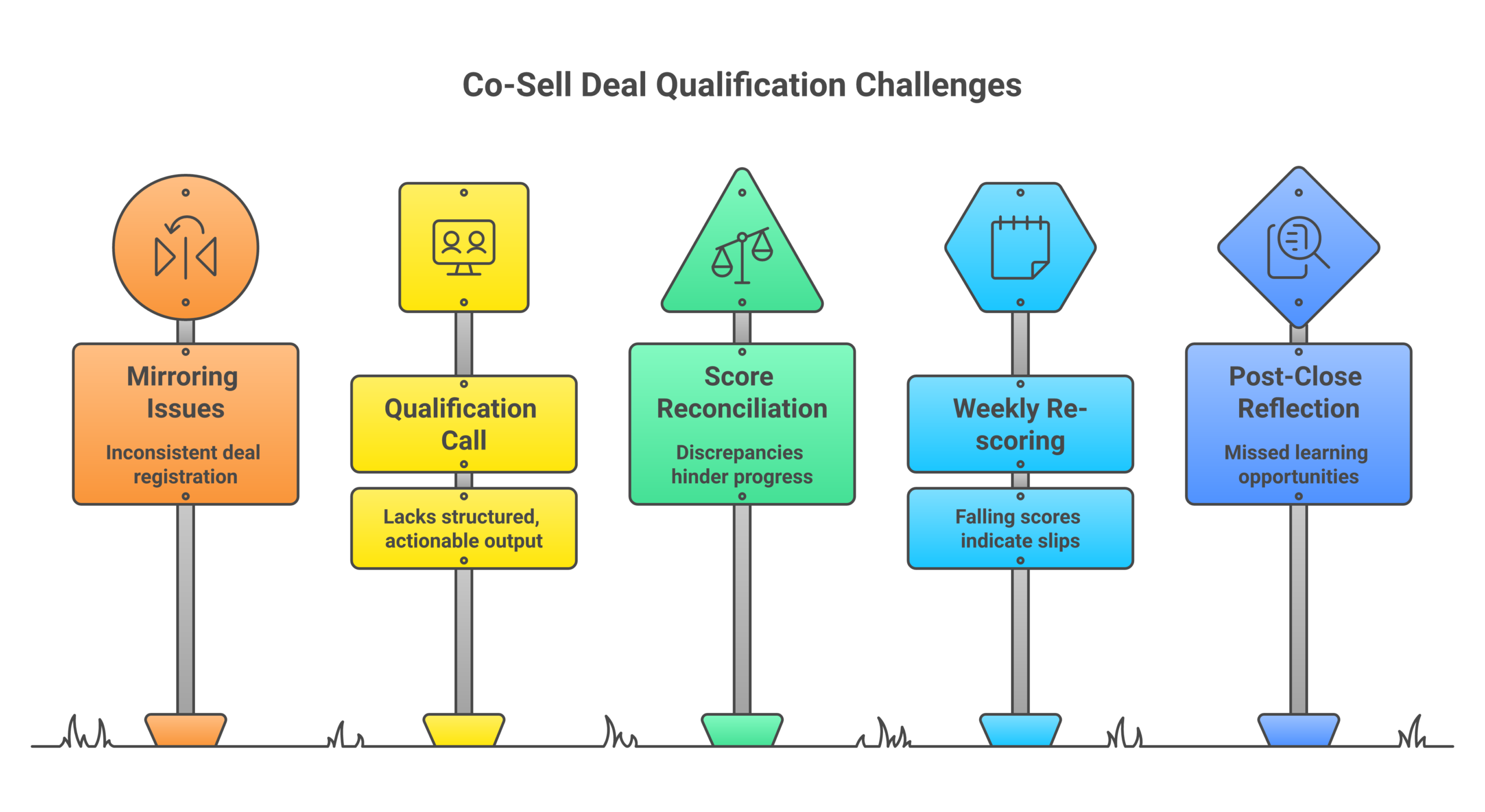 Five-step joint MEDDIC qualification cycle for co-sell deals with host-side and partner-side mirror scoring.