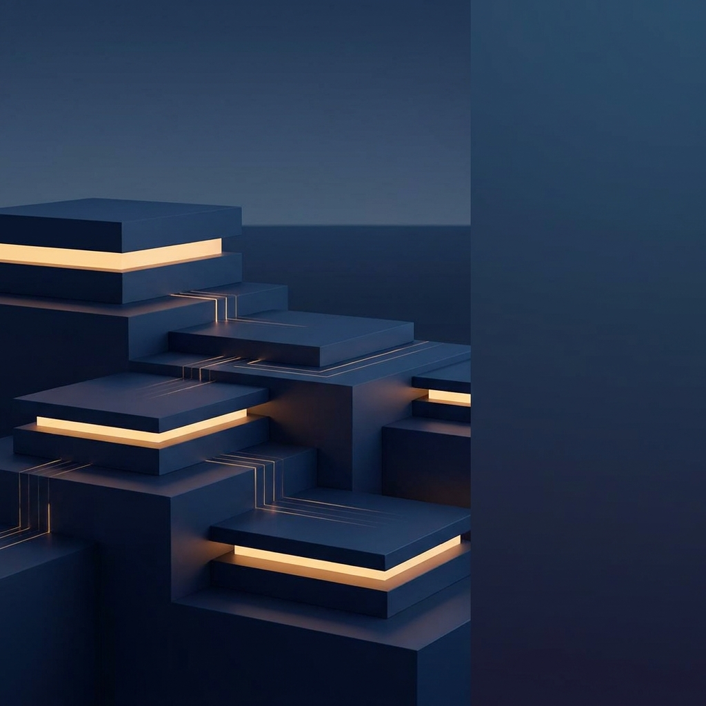 Abstract navy stacked layers representing the PRM platform operating-system stack