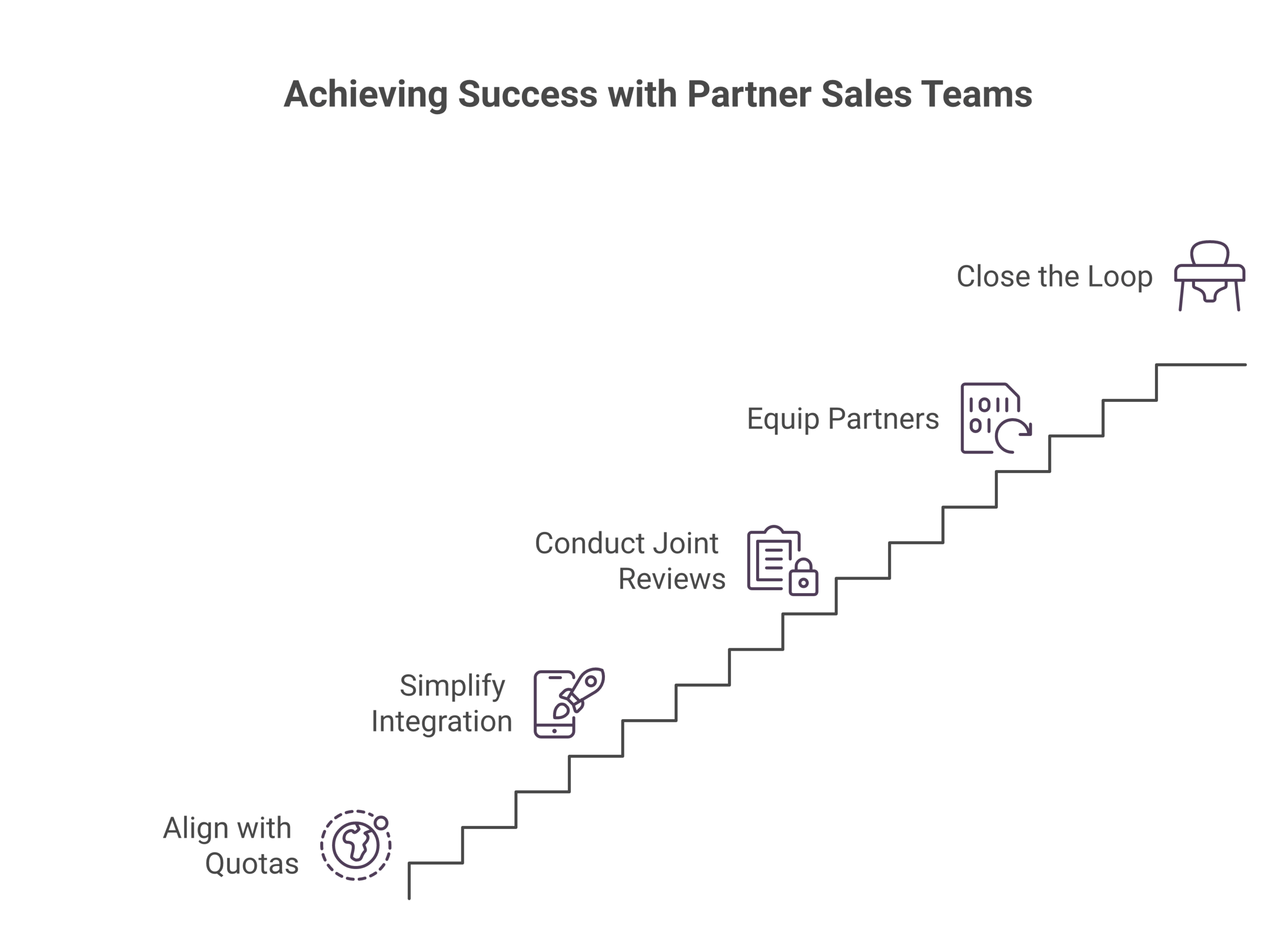 working with partner sales teams framework: Earn time by tying your motion to their quota, Make it effortless to bring you into a deal, Run joint deal reviews, not status meetings, Equip them to sell, do not ask them to learn your...