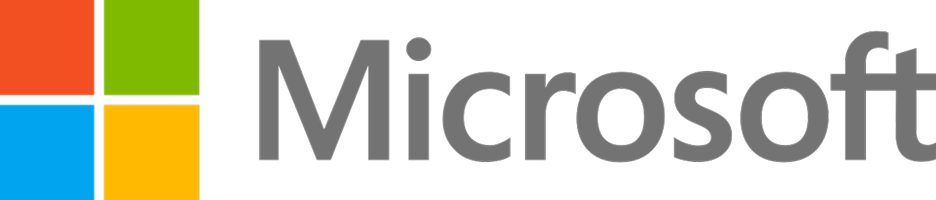 Microsoft logo: four colored squares (red, green, blue, yellow) beside the gray 'Microsoft' wordmark on a black background.