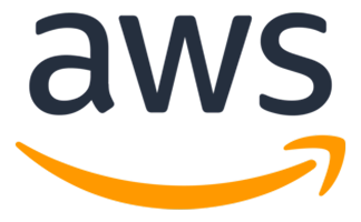 AWS logo with navy blue letters and curved orange arrow (Amazon Web Services)