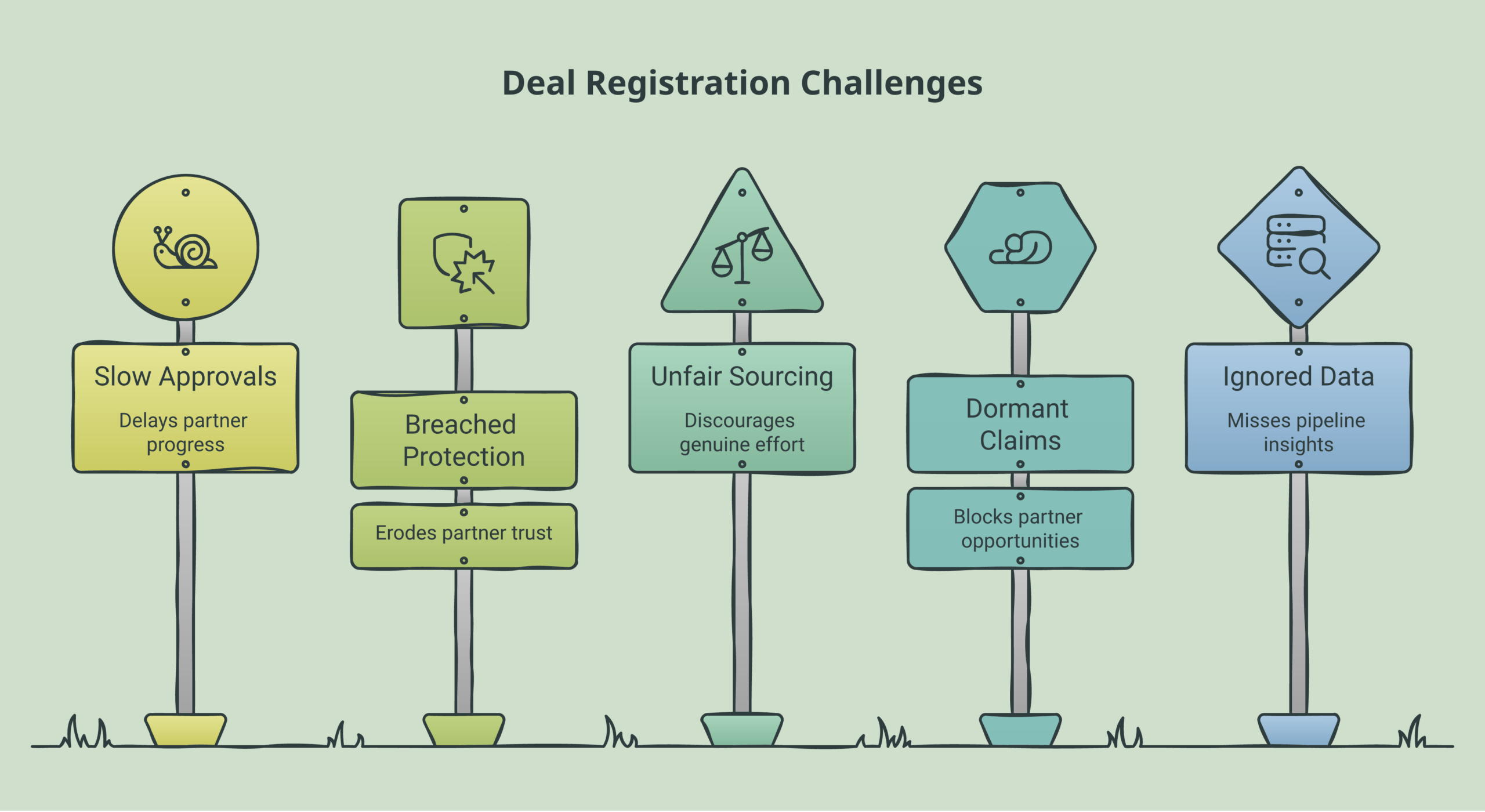 deal registration best practices framework diagram showing approval clock, honored protections, early sourcing reward, expiration, and data as leading indicator