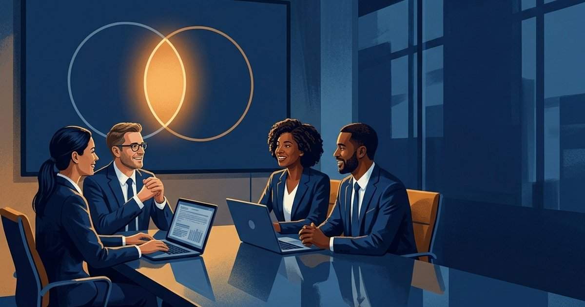 Sellers from an acquiring company and an acquired company mapping shared accounts for a post-acquisition cross-sell motion